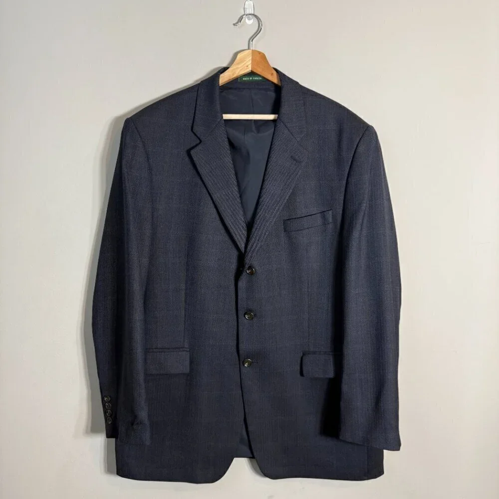 Lauren Ralph Lauren Plaid Wool Sport Coat Dinner Jacket Blazer Men's 46L Blue